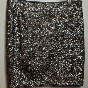 Cache Sequin Mini Skirt in Silver Size 8